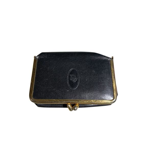 Dior Parfums Handbags - Christian Dior Parfums Black With Gold Trim Cosmetic Bag Clutch Mirror Vintage